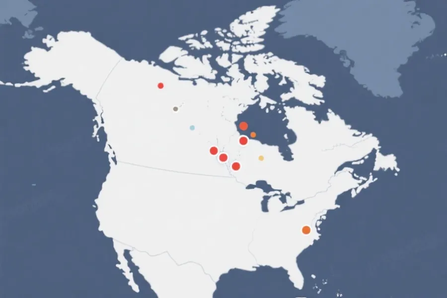 美加墨主办城市分布示意图