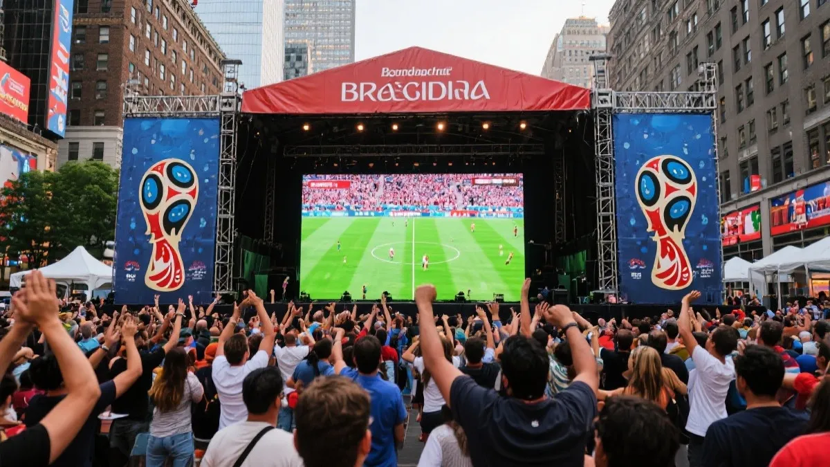 品牌在世界杯期间与球迷进行线下互动活动的场景